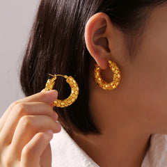 Textured Link-Design Hoop Earrings
