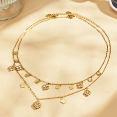 Cubic Zirconia Clover Charm Necklace and Bracelet