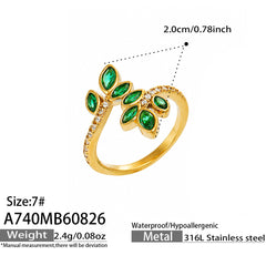 18K Gold-Plated Cubic Zirconia Leaf Ring Designs