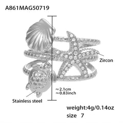 Ocean Motif Cubic Zirconia Open Rings