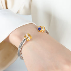Colored Cubic Zirconia Cable Cuff Bracelet