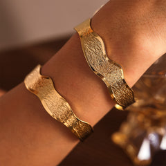 18K Gold-Plated Wave Edge Open Cuff Bracelet