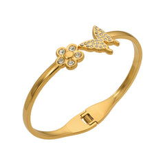 Cubic Zirconia Flower and Butterfly Cuff Bracelet