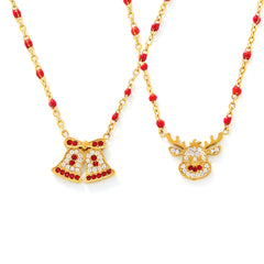 Cubic Zirconia Christmas Bell or Deer Necklace