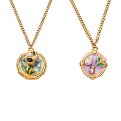 18K Gold-Plated Floral Enamel Medallion Necklace