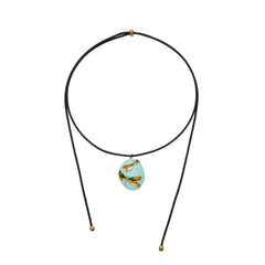 18K Gold-Plated Dragonfly Pendant Black Cord Necklace