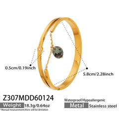 18K Gold-Plated Bamboo and Stone Detail Bangle Bracelet