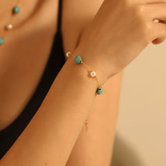 Natural Stone or Pearl-Look Chain Necklace or Bracelet