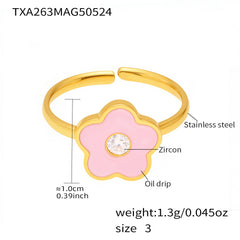 Gold-Tone Pink Enamel Flower Ring