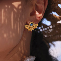 Natural Blue Stone Fan Stud Earrings