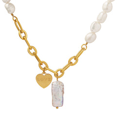 18K Gold-Plated Freshwater Pearl Heart Necklace