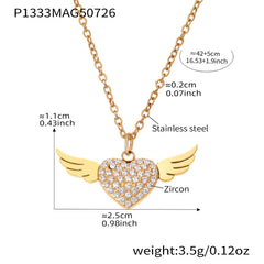 Winged Heart Cubic Zirconia Necklace or Flat Chain