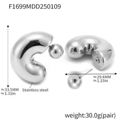 Sculptural Hollow C-Hoop Stainless Steel Earrings