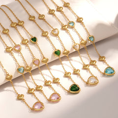 18K Gold-Plated Heart Glass Chain Necklace