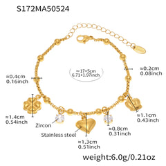 Gold-Tone Cubic Zirconia Charm Bracelet or Anklet