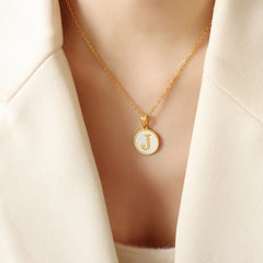 White Shell Initial Medallion Necklace