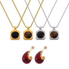 Tiger Eye or Black Agate Necklace or Earrings
