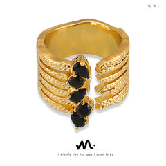 Black Stone-Accent Multi-Row Copper Open Ring