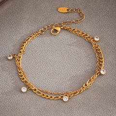 Layered Chain & Stone Charm Anklets