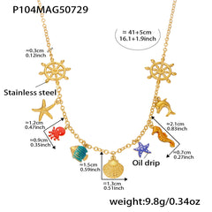 Ocean Enamel Charm and Sunflower Necklaces