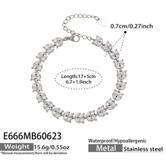 Cubic Zirconia Wheat Leaf Bracelet and Drop Earrings