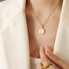 White Shell Initial Medallion Necklace