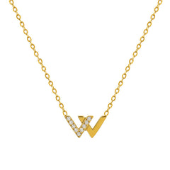18K Gold-Plated W Pendant Necklace