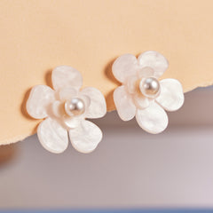Resin Flower Pearl-Look Statement Earrings