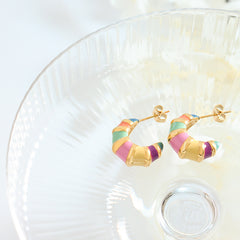 Multicolor Enamel C-Hoop Earrings