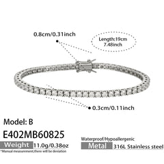Cubic Zirconia Stainless Steel Tennis Bracelets