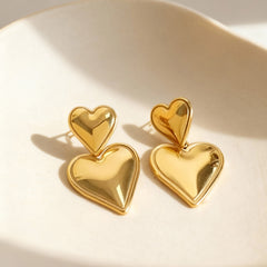 18K Gold-Plated Heart Drop Stud Earrings