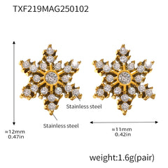 18K Gold-Plated Snowflake Cubic Zirconia Stud Earrings