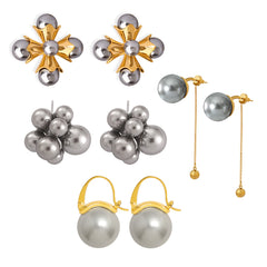 Gray Pearl-Look Stainless Steel Earrings
