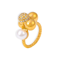 18K Gold-Plated Pearl-Look Cluster Ring