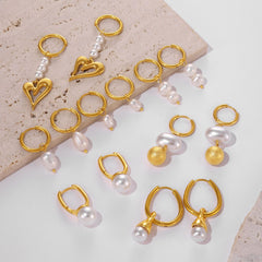 Pearl-Accent Stainless Steel Hoop & Drop Earrings