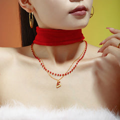 Garnet Santa Hat Layered Necklace & Bracelet
