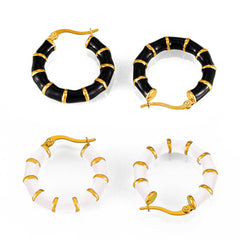 Enamel Bamboo-Style Hoop Earrings