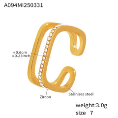 Rectangular Cubic Zirconia or Pearl-Look Open Ring