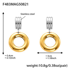 Mixed-Finish Geometric Drop Earrings