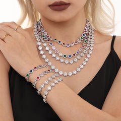 Heart & Round Cubic Zirconia Necklace & Bracelet
