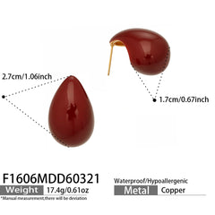 Red Enamel Teardrop Stud Earrings