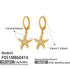 18K Gold-Plated Starfish Drop Hoop Earrings