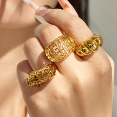 Openwork Vine & Geometric Stainless Steel Rings