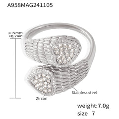 Double Heart Cubic Zirconia Adjustable Ring