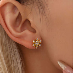 18K Gold-Plated Snowflake Cubic Zirconia Stud Earrings