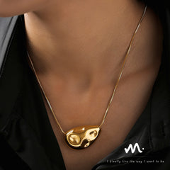 18K Gold-Plated Sculptural Textured Pendant Long Necklace