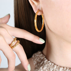 Rounded Statement Stainless Steel Hoop Earrings
