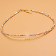 Dainty Stone Beaded Initial Necklace