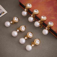 Cubic Zirconia Faux Pearl Clip-On Earrings