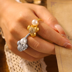 18K Gold-Plated Pearl-Look Cluster Ring
